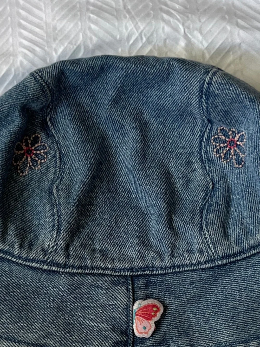 Vintage GYMBOREE Butterflies & Flowers Embroidery Denim Bucket Sun Hat S/M 3-4